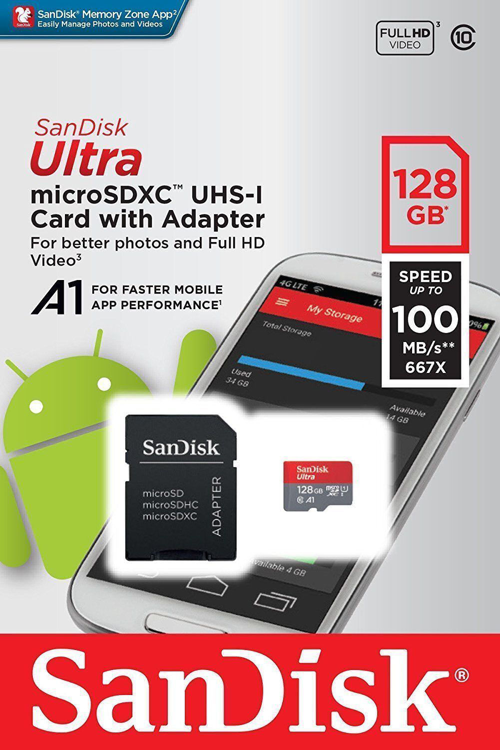 SANDISK Ultra 16GB 32GB 64GB 128GB Micro SD SDHC SDXC CLASSE 10 Scheda di Memoria UHS-I 