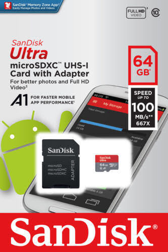 Sandisk 64GB Ultra Micro SDXC UHS -1 Class 10 Card With Adapter 